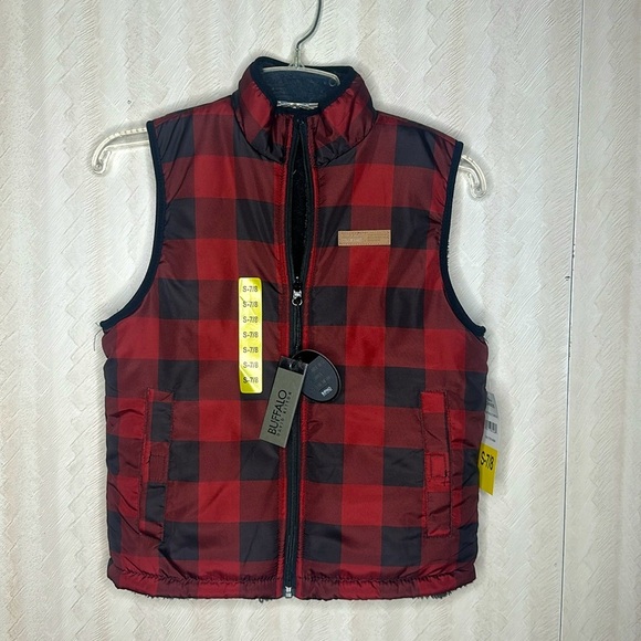 🆕 BUFFALO Kids' Reversible Vest Black/Red Checker Size (7-8) Black/Red/Gray - Picture 2 of 6